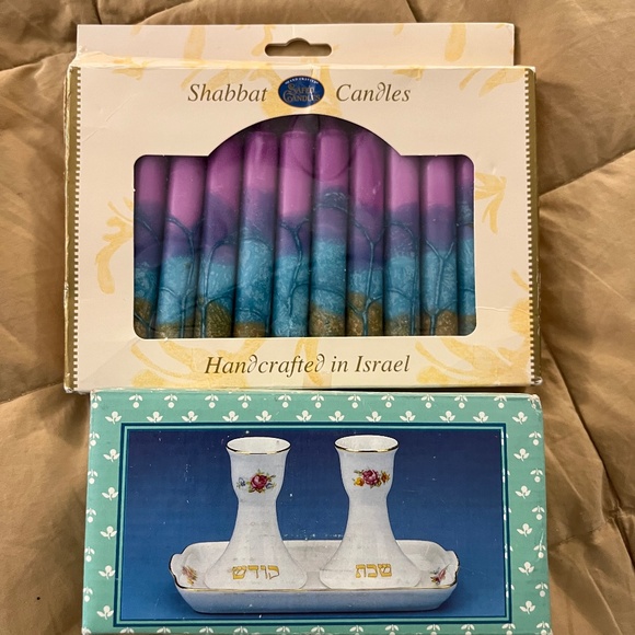 Ceramic candlesticks with candles - Picture 1 of 2